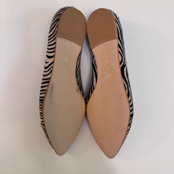 Garnet Hill Shoes Women 9 Black White Zebra Calf Hair Adrian Pointed Ballet Flat - Picture 8 of 10